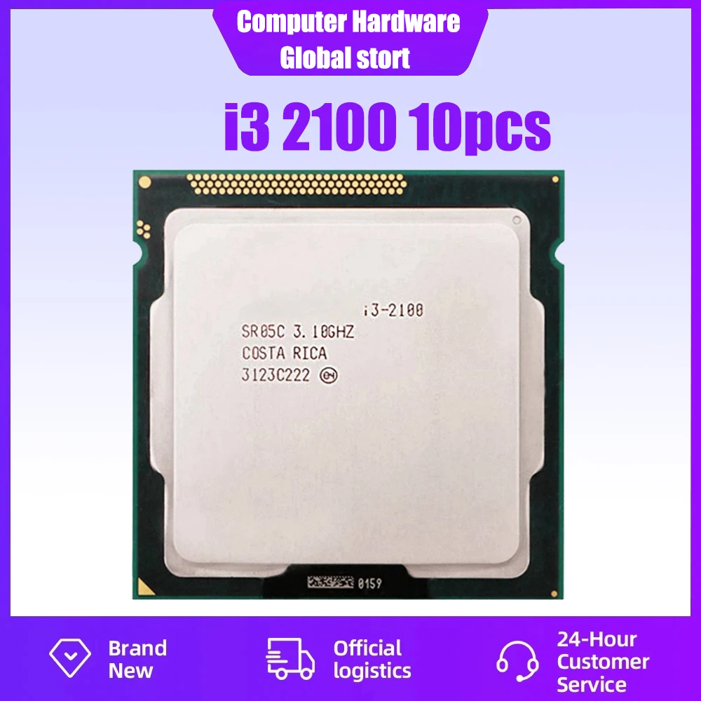 

Процессор Core i3 2100 б/у, 3,1 ГГц, 3 МБ кэш, два ядра, разъем LGA 1155, десктопный процессор, 10 шт./партия