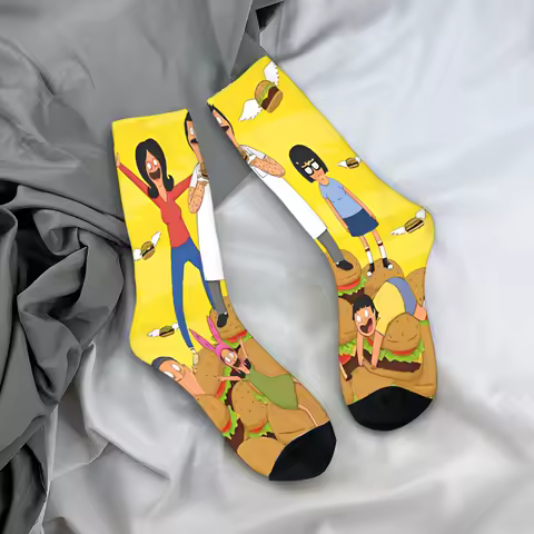 Men Socks Funny B-Bob Burgers Printed Stockings Anti Skid Soft Breathable Socks Autumn Funny Graphic Cycling Socks