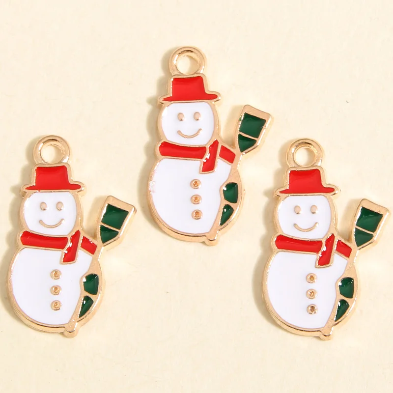 10pcs Gold Color 22x14mm Lovely Enamel Snowman Charms Christmas Pendant For DIY Handmade Necklaces Earrings Jewelry Accessories