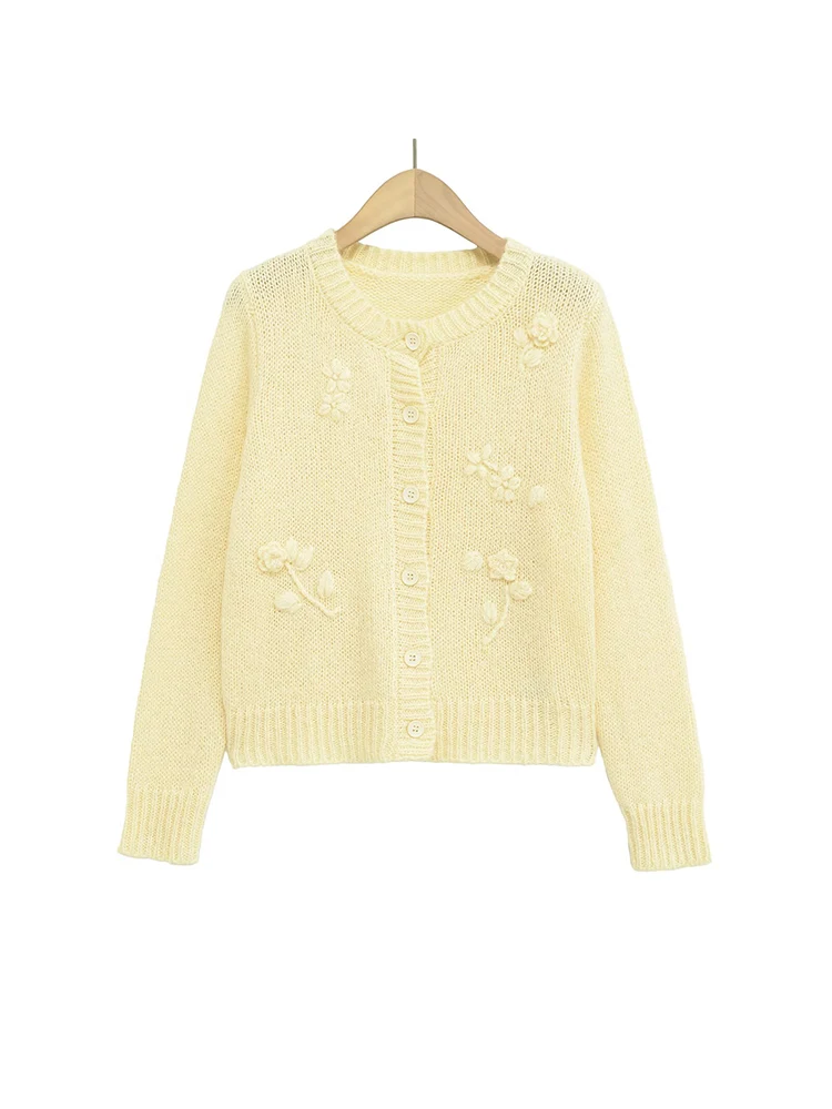 

Новый женский модный универсальный темпераментный трехмерный вязаный кардиган на пуговицах с цветком в европейском стиле