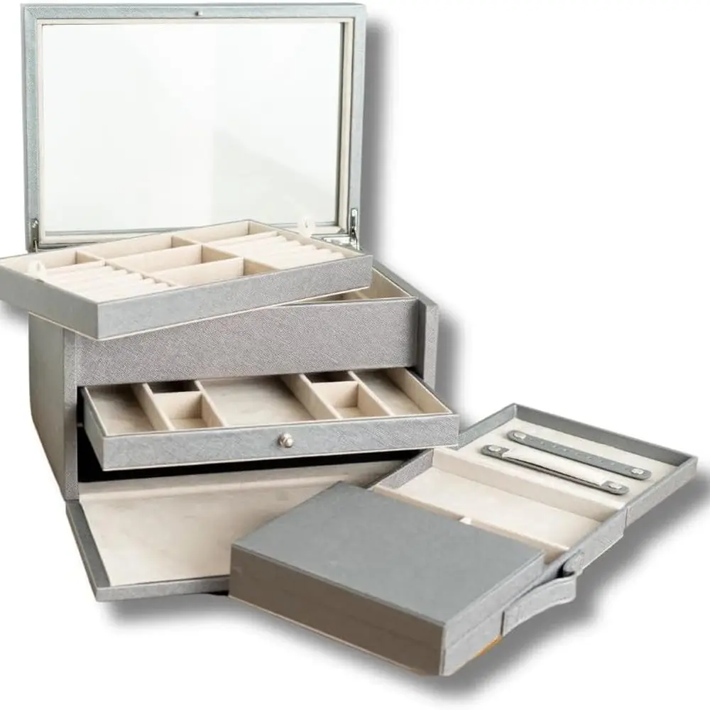 

Портативная роскошная шкатулка для драгоценностей Pewter Hives & Honey Emily с универсальным хранилищем и дорожным футляром