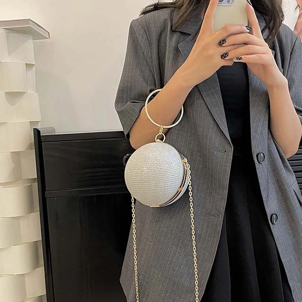 

Shoulder Bag Elegant Spherical Chain Handbag Shiny Luxury Small Round Bag Waterproof 3D Ladies Clutch Pouch Girls