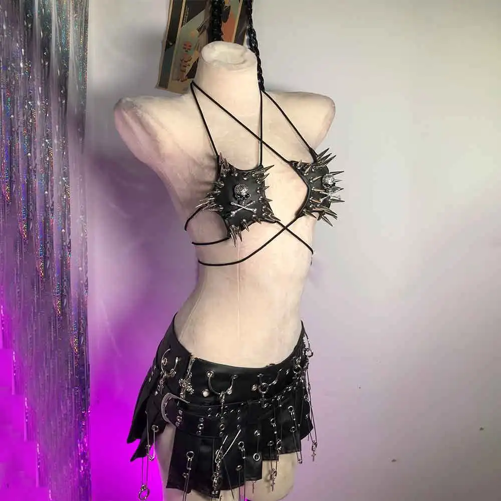 

Punk Rock Skull E-Girls Kawaii Emo Goth Teen Trendy Grunge Y2K Halter Camisole TOPS Gothic Tanks DIY Harajuku Hand Made Eco