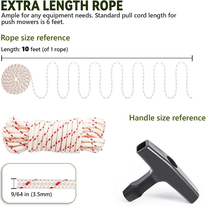 ABDJ-3Pack 10 Ft X 9/64In(3.5Mm) Tali Tarik dengan Pegangan Starter, Tali Kepang dengan Kekuatan Tarik Tinggi untuk Mesin Pemotong Rumput