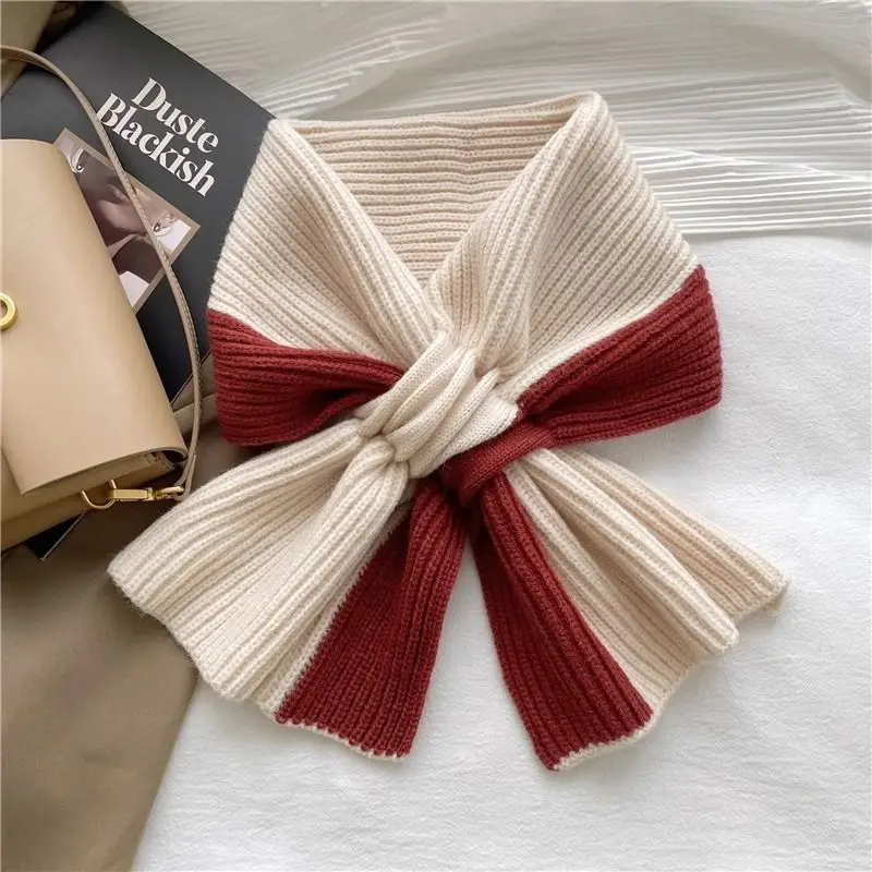 2024 New Scarf for Women\'s Autumn and Winter Warmth, Knitted Cross Knitted Yarn Versatile, Fashionable and Cute Girl\'s Neck