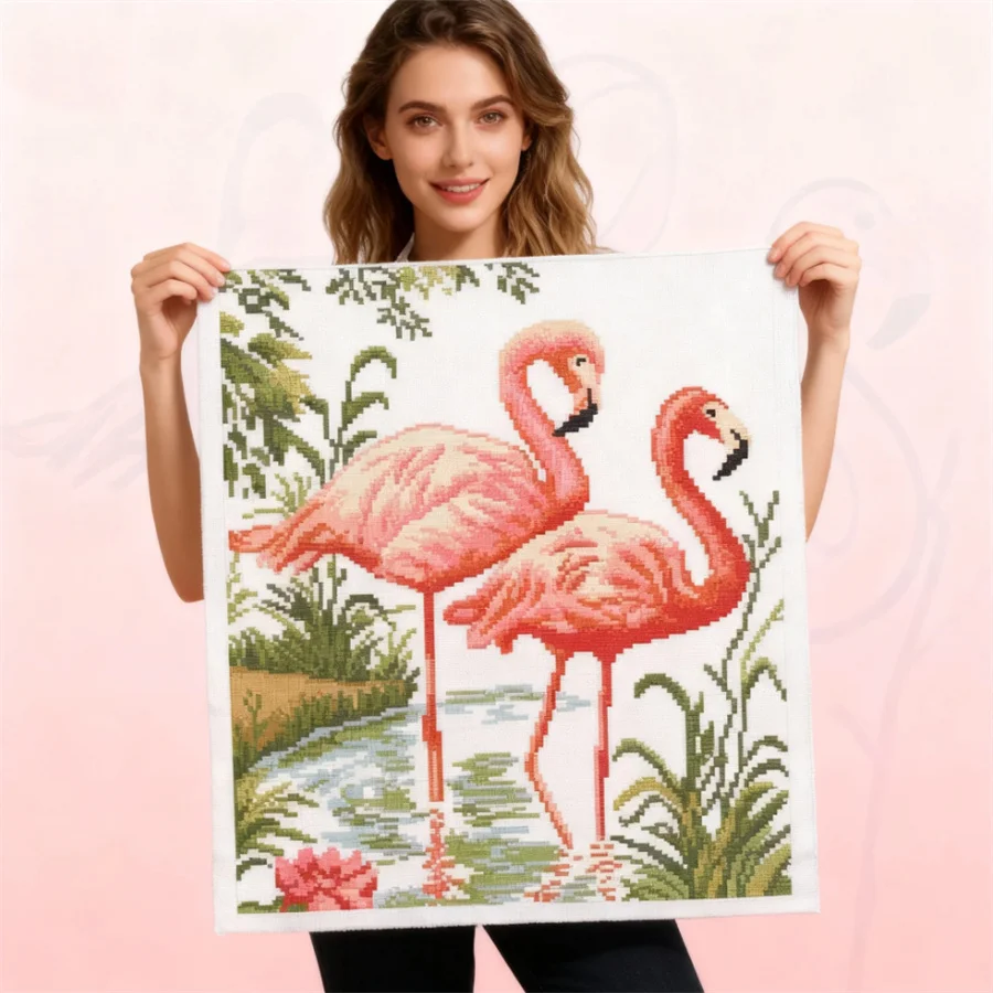 

2026 New style Cross-stitch Complete Set Two Flamingos Stamped Printed Counted Unprinted Cloth DMC Needlework Home Decor