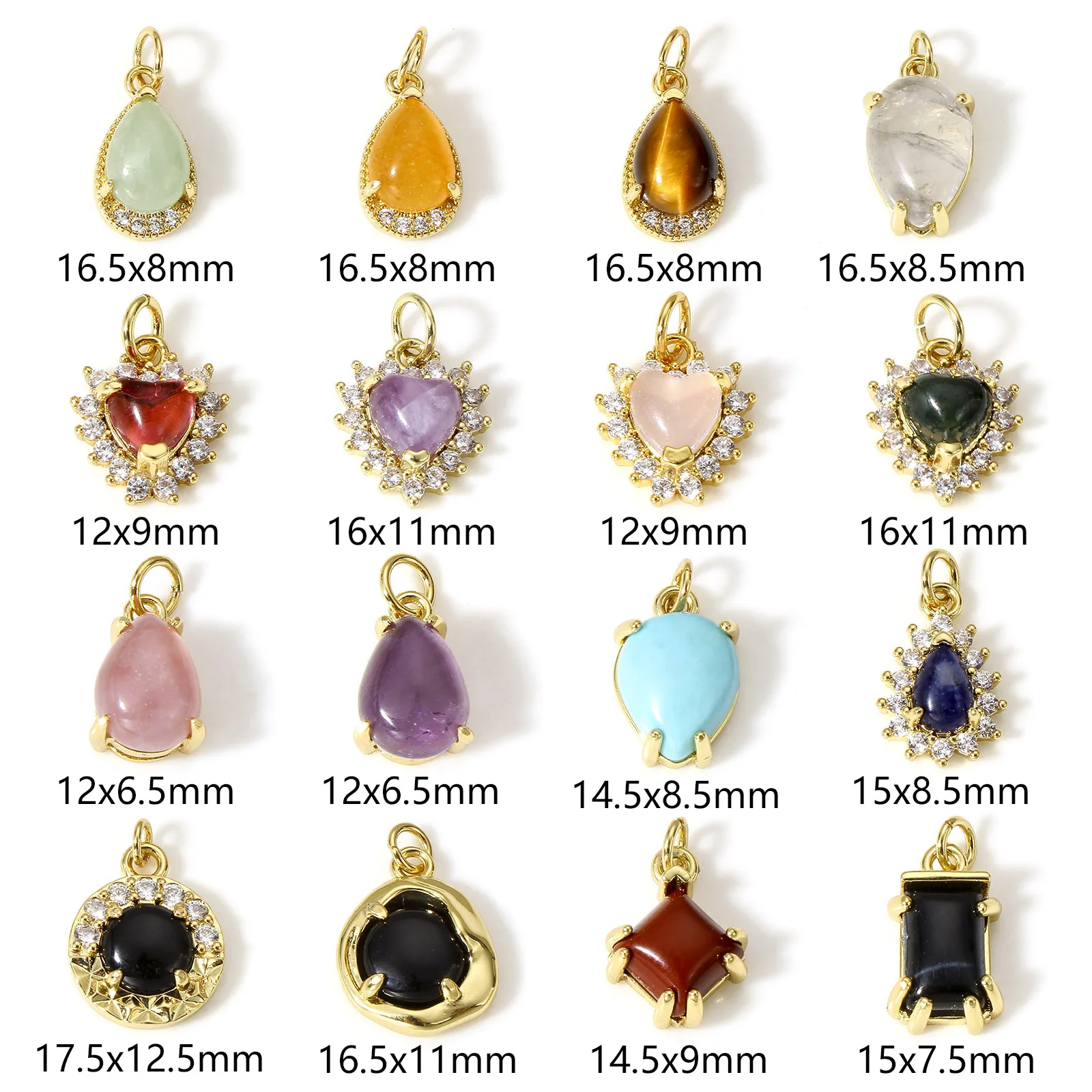 1pc Bohemian Style Copper Charms Gold Color Imitation Gemstones Heart Multicolor Pendant DIY Necklace Women Jewelry Findings