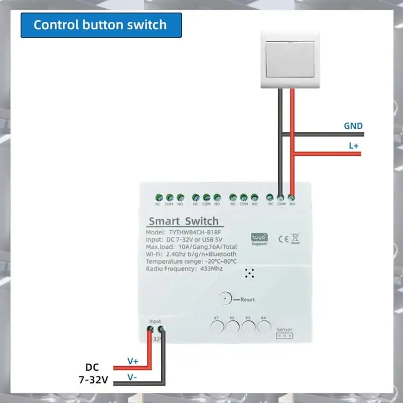 Hot Selling-Tuya Smart Wifi 4 Channel Relay With Temperature Humidity Sensor Passive Dry Contact Switch RF433 For Alexa Alice,Tu
