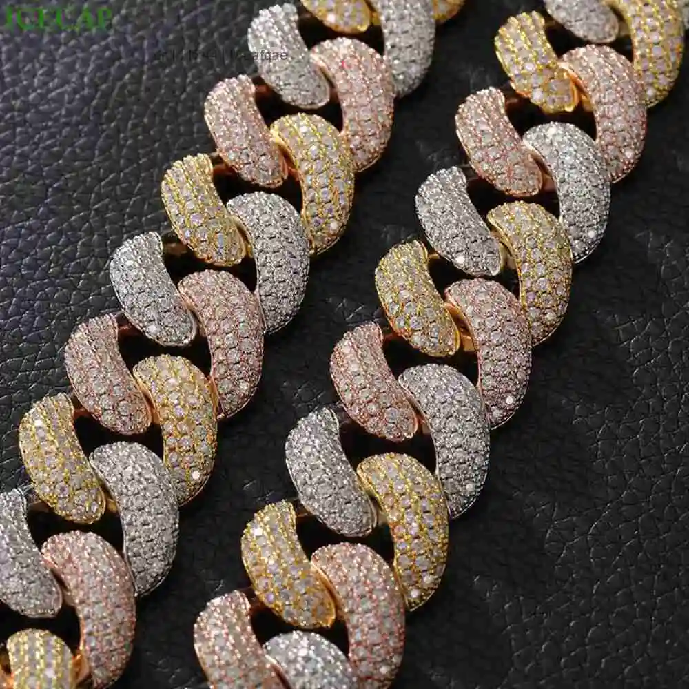 Factory Custom Hip Hop Men 925 Silver Sterling Iced Out Cuban Bracelet Necklace Vvs 20 Mm Moissanite Link Chain.