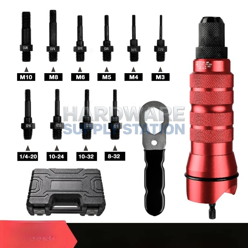

Ram Gun Rivet Nut Gun Converter Set, Metric And Imperial Compatible With Specs, Adapting Kit For Electric Drill Fixation