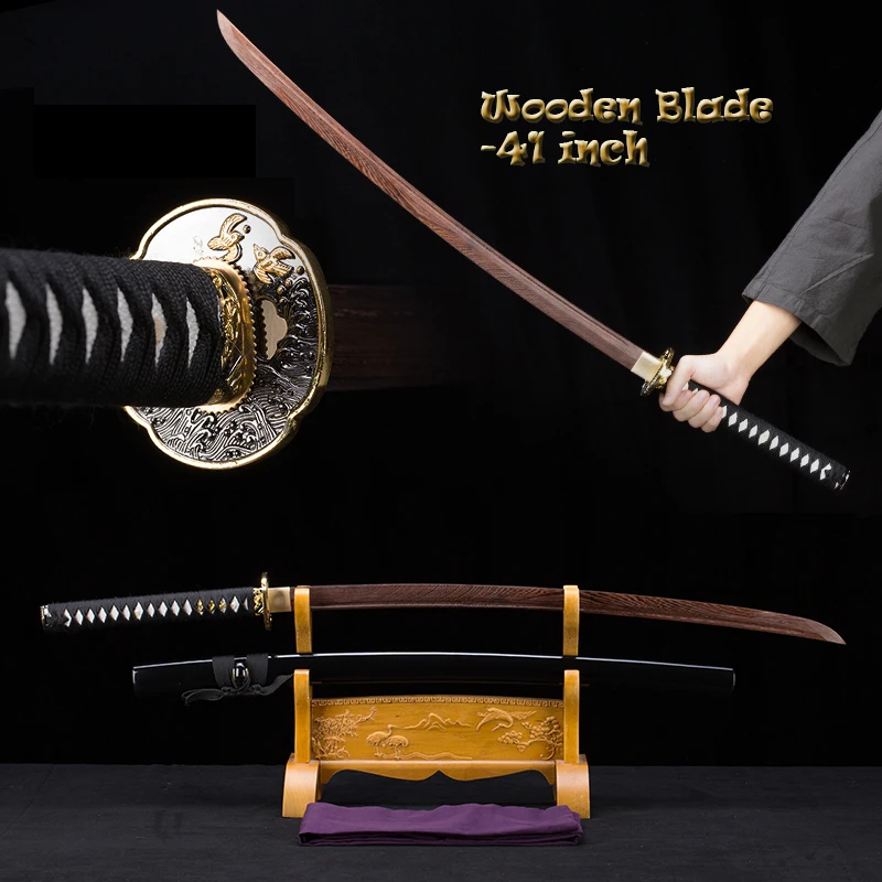 Espada Iaito de Entrenamiento Personalizada, Katana Samurai, Espada de Madera de Tamaño Real, Espada Japonesa Auténtica, 06KT, Tsuba con Diseño de Aves, Decoración para el Hogar