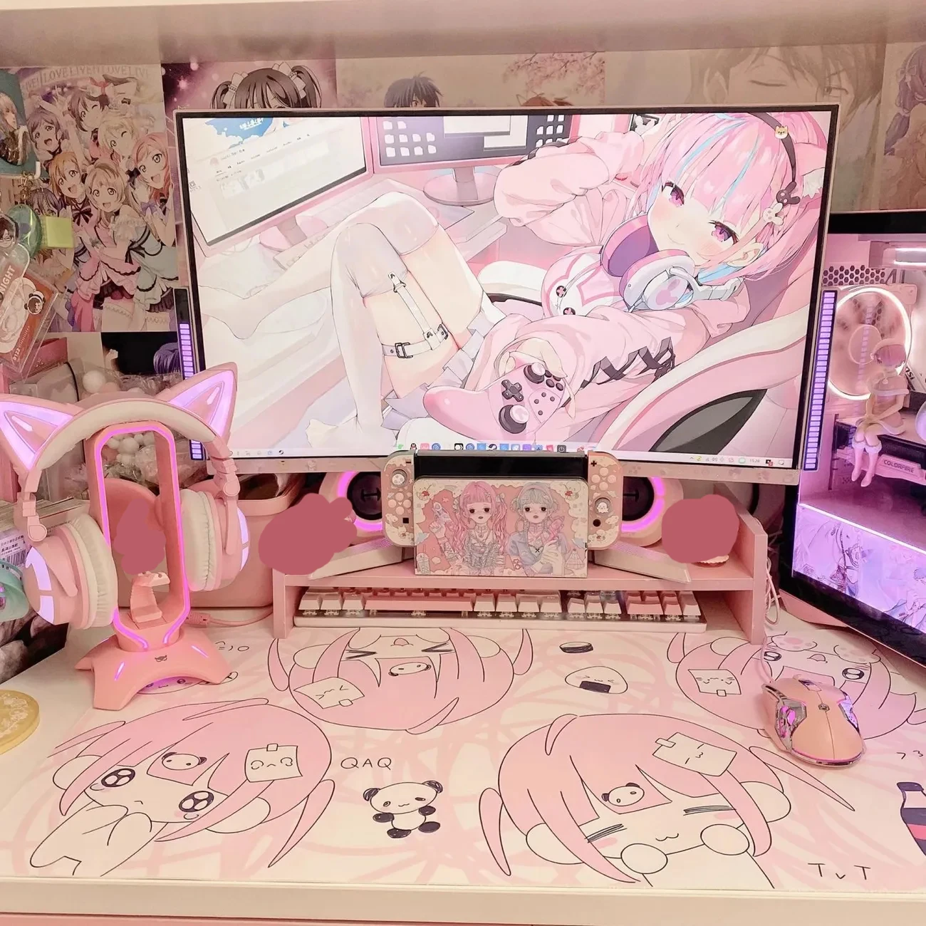 Originele Ins-stijl Cat Girl PU lederen bureaumat |   Kawaii Anime Studie Tafel Pad, Waterdicht Schattig Kamer Decor voor Meisjes