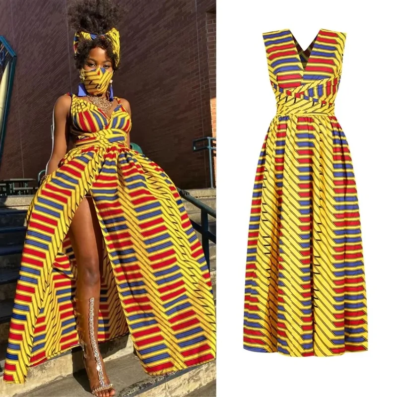 

African Dresses for Women Floral Dashiki Print Maxi Dress Long Summer Fashion 2024 Bandage Set Elegant African Clothing indie