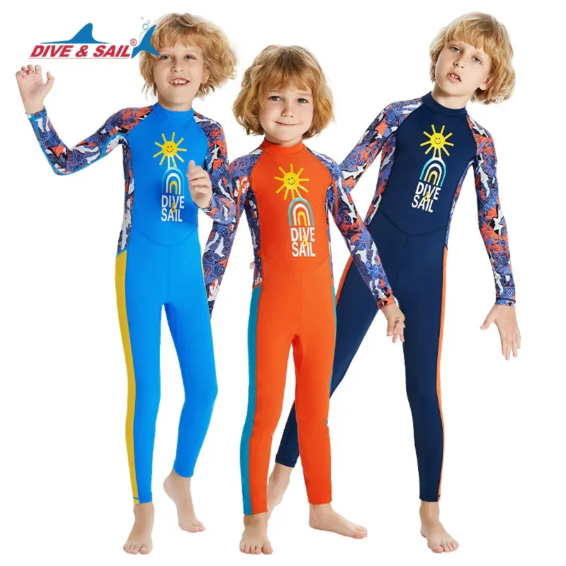 UPF50+ Children Diving Suit Kids Long-sleeve Rash Guards Anti-UV Thin Style Boys Girls Surfing Jumpsuit Swimwear Wetsuit Kayak