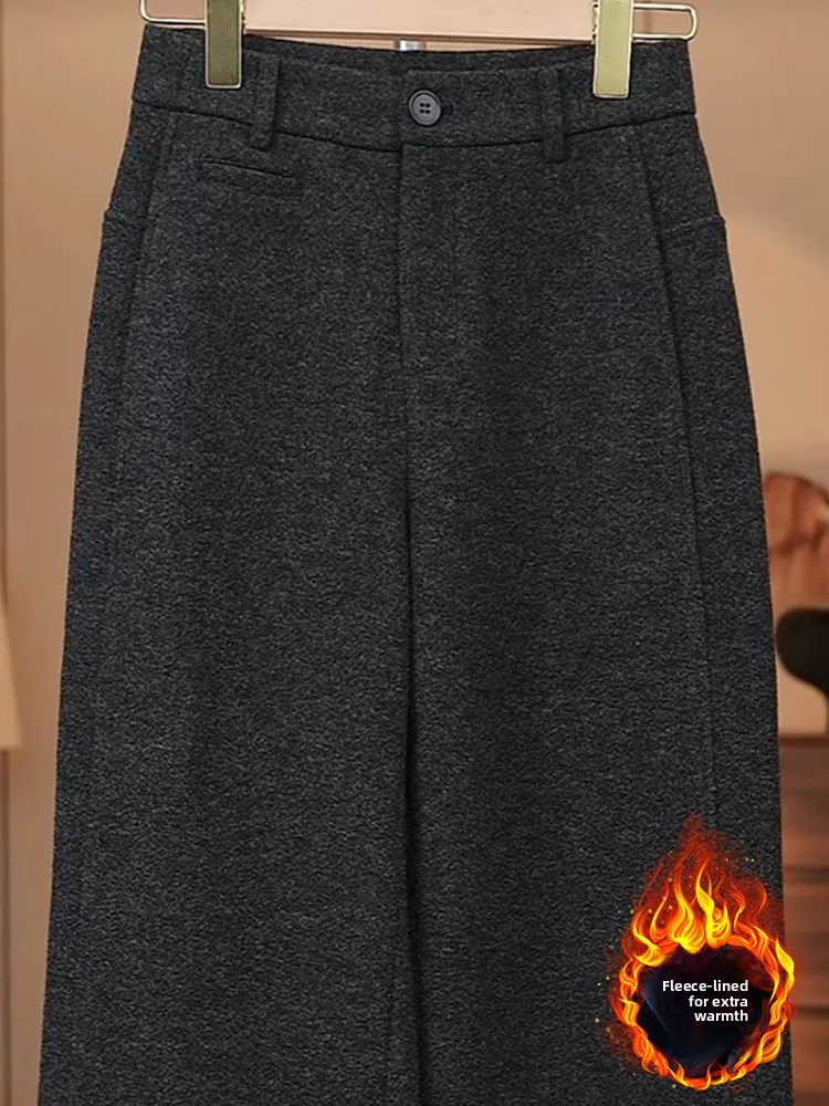 Thiened Fce Pantaloni di lana a gamba dritta a vita alta Pantaloni casual da donna Autunno Inverno Nuovo Sle Dimagrante Gamba larga allentata...