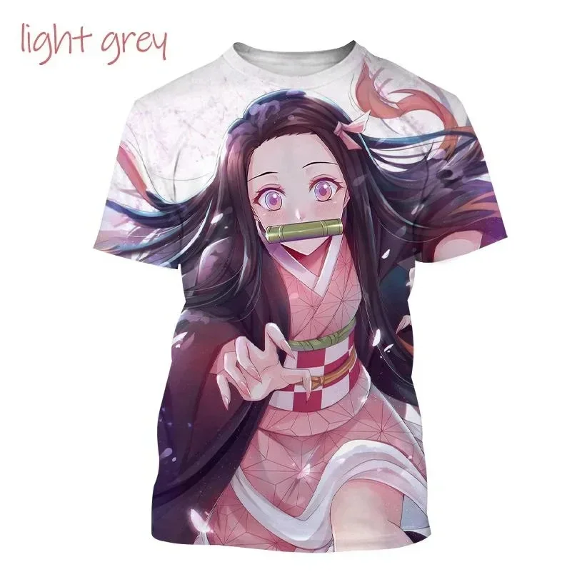 

2024 New Summer Kamado Nezuko 3D Personality Anime Print T Shirt Men and Women Demon Slaye Short-sleeved Hip-hop Harajuku Tops