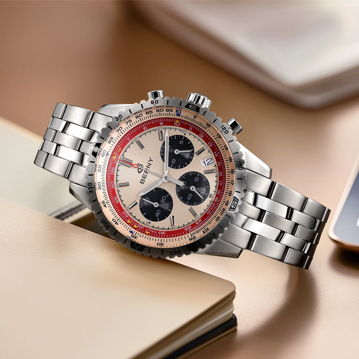 BERNY Chronograph-Uhren für Herren, Luftfahrt-Multifunktions-Quarz-Herrenuhr, Datum, Saphirglas, superleuchtende Luxus-Armbanduhr – Detail 18