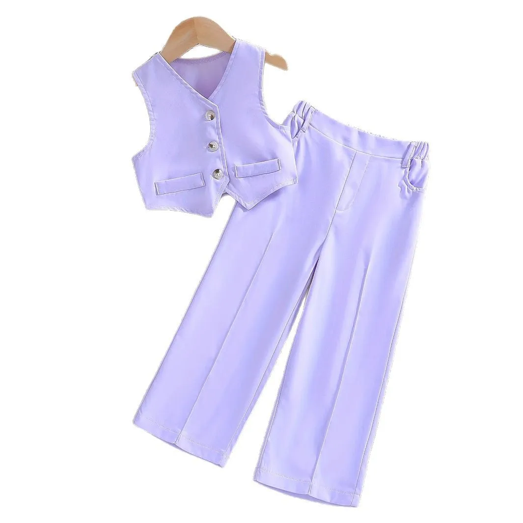 Summer girls suit vest vest top casual suit trousers light purple children's two-piece trousers suit