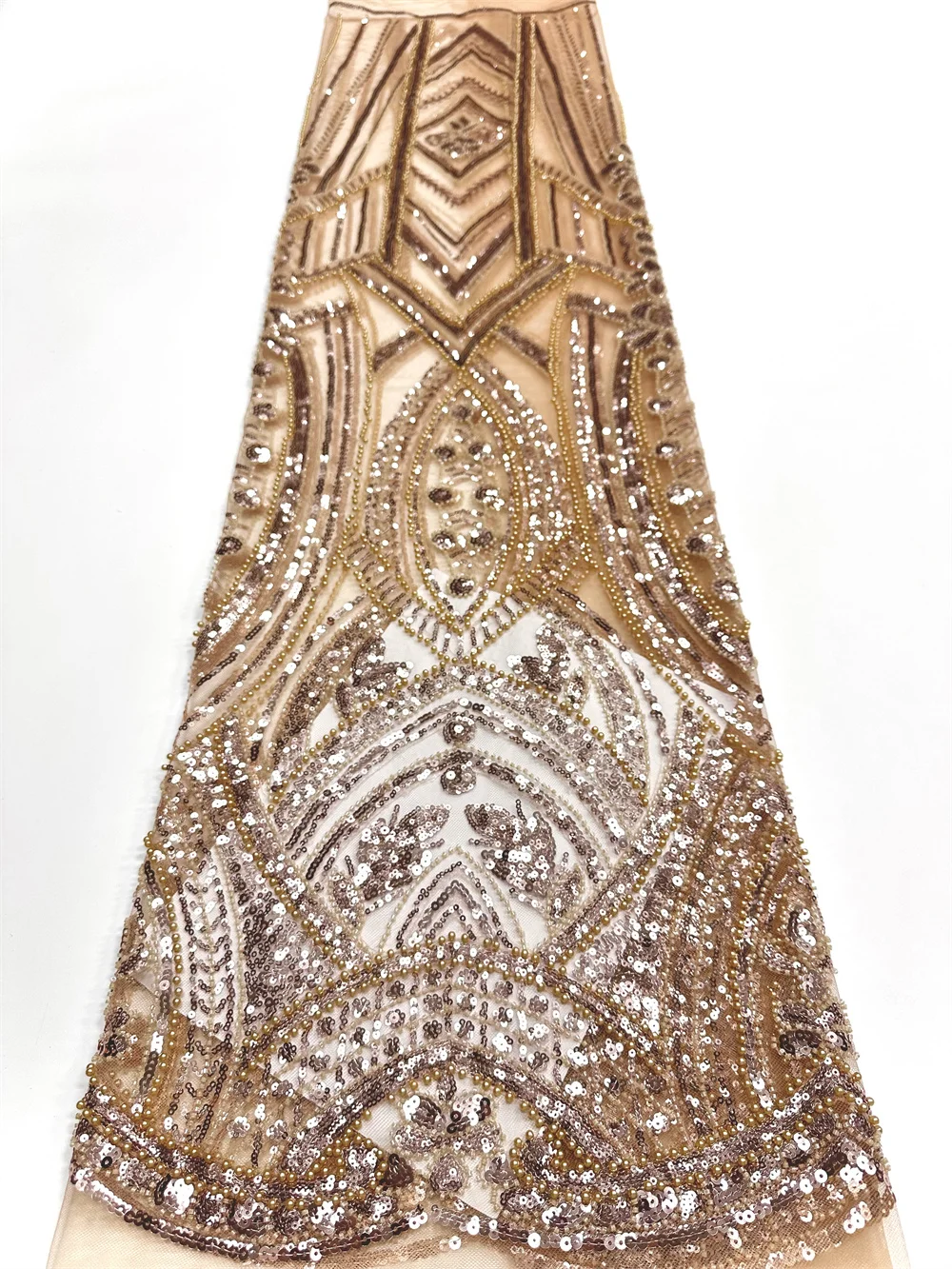

French Lace Fabrics 2026 High Quality African Beaded Embroidered Nigerian Sequins Tulle Lace 5 Yards For Sewing Party Dresses
