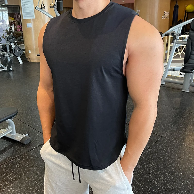 New Men Bodybuilding Loose Tank Tops Gym Fitness quick-drying Sleeveless Shirt Running Male Spandex Ice sSlk Elastic Sports Vest