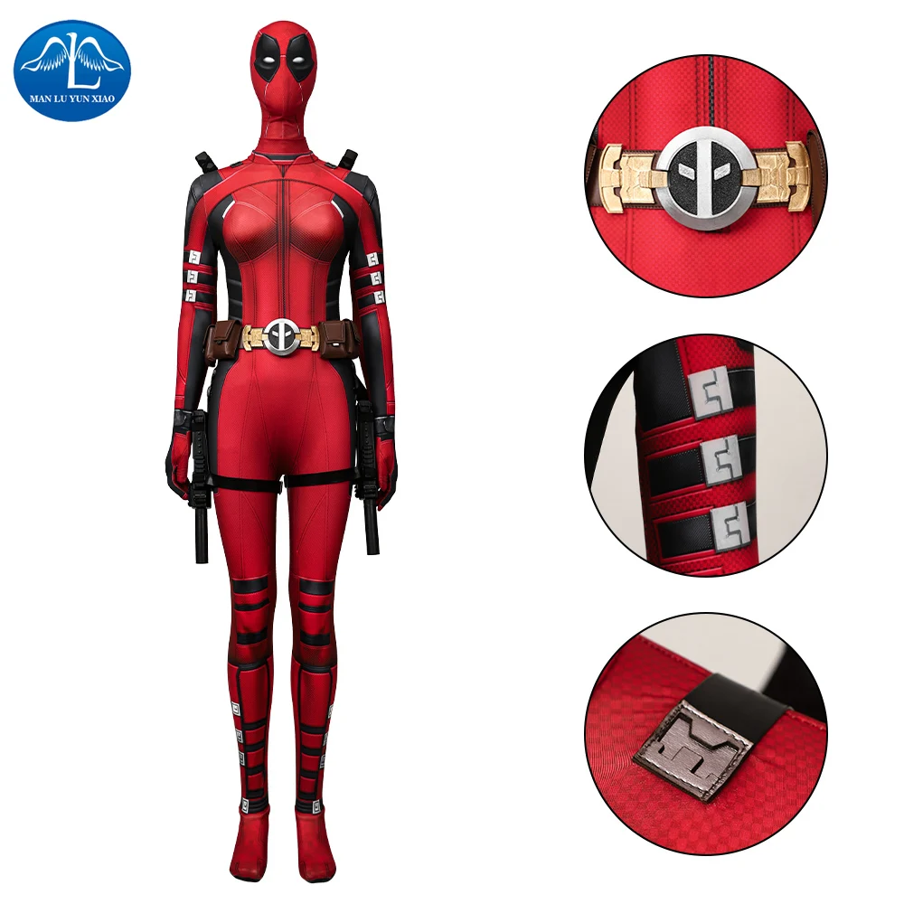 

Deadpool Cosplay Costume Female Deadpool Red Tight Jumpsuit Leather Set Adult Female Halloween Set