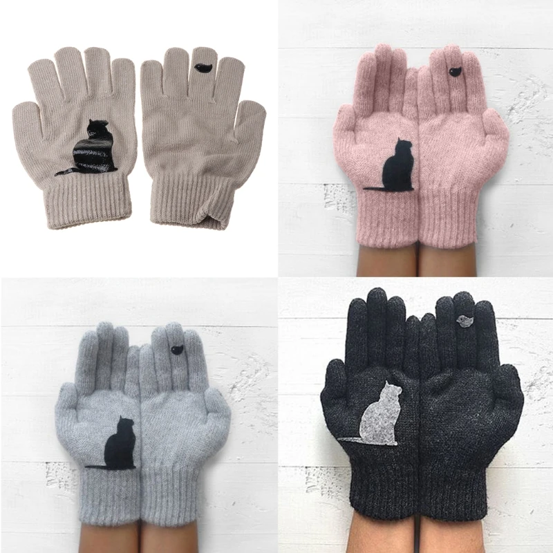 Gants tricotés hiver Stretch temps froid femmes mitaines cyclisme doigt complet