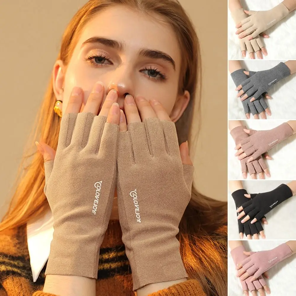 Samt Touchscreen Halbfinger Handschuhe Herbst Winter Einfarbige Handschuhe Halbfinger Kurze Fäustlinge Handschuhe
