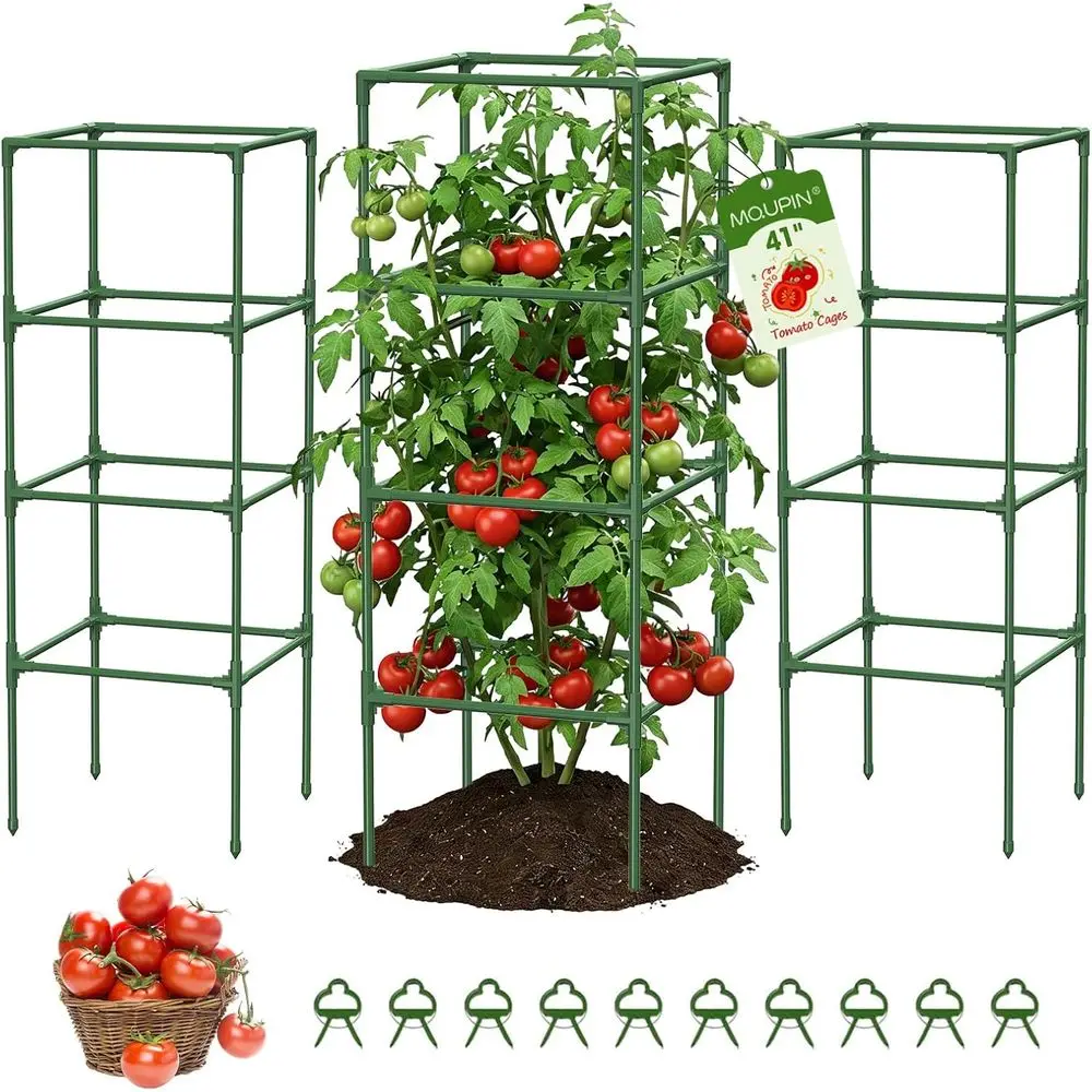 

4 упаковки квадратных опор для томатов, 41 x 15 x 15 см, прочные стальные подставки для садовых овощей и фруктов