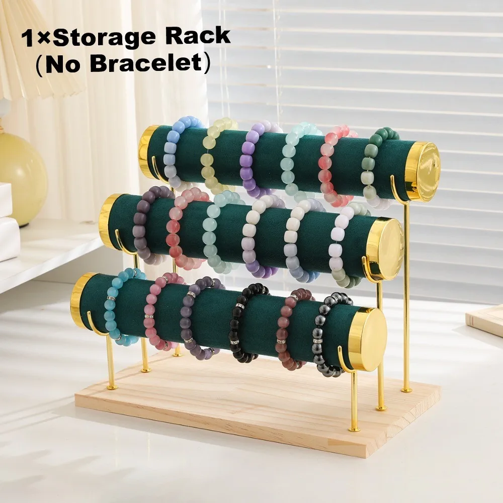 

Detachable Bracelet Display Holder Flannel Wrap 3 Tier Bangle Storage Rack Wooden Tray Multipurpose Jewelry Storage Stand