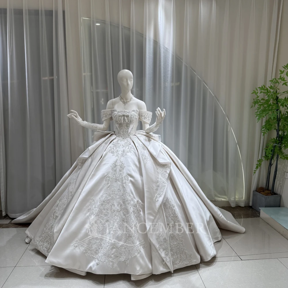 Limited Time Customized Satin Wedding Dress Princess Ball Gown Bridal Gown Cathedral Train Robe De Mariee Vestido De Noiva