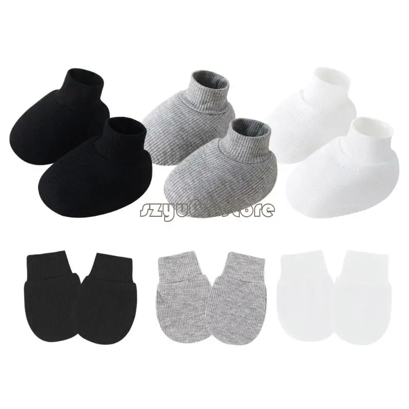 قفازات للأطفال الرضع من القطن الناعم مقاس 4X7D مع جوارب ذات طرف سميك تتميز بعمر 0-6 أشهر #5