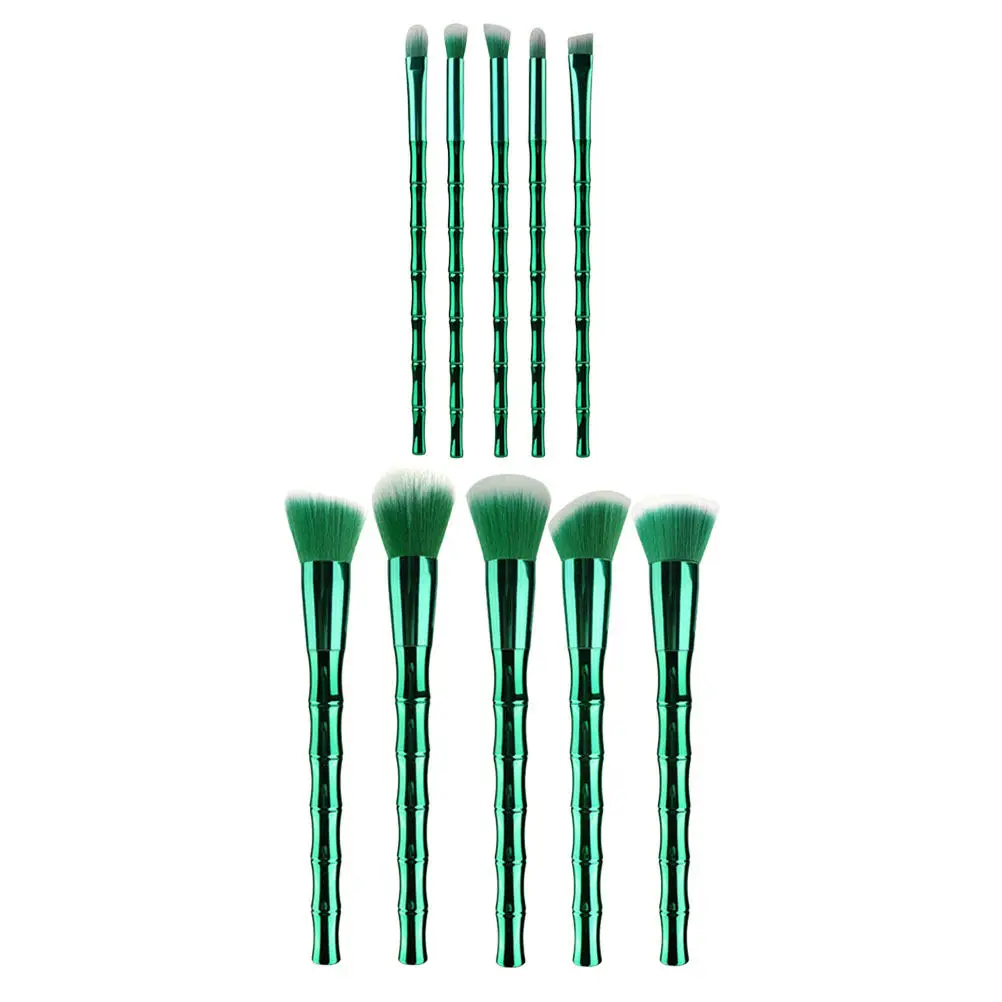 10Pcs Bamboo Makeup Brushes Set High Quality Easy Clean Soft Fibers for Contouring Blending Shading Highlighting Foundation Face
