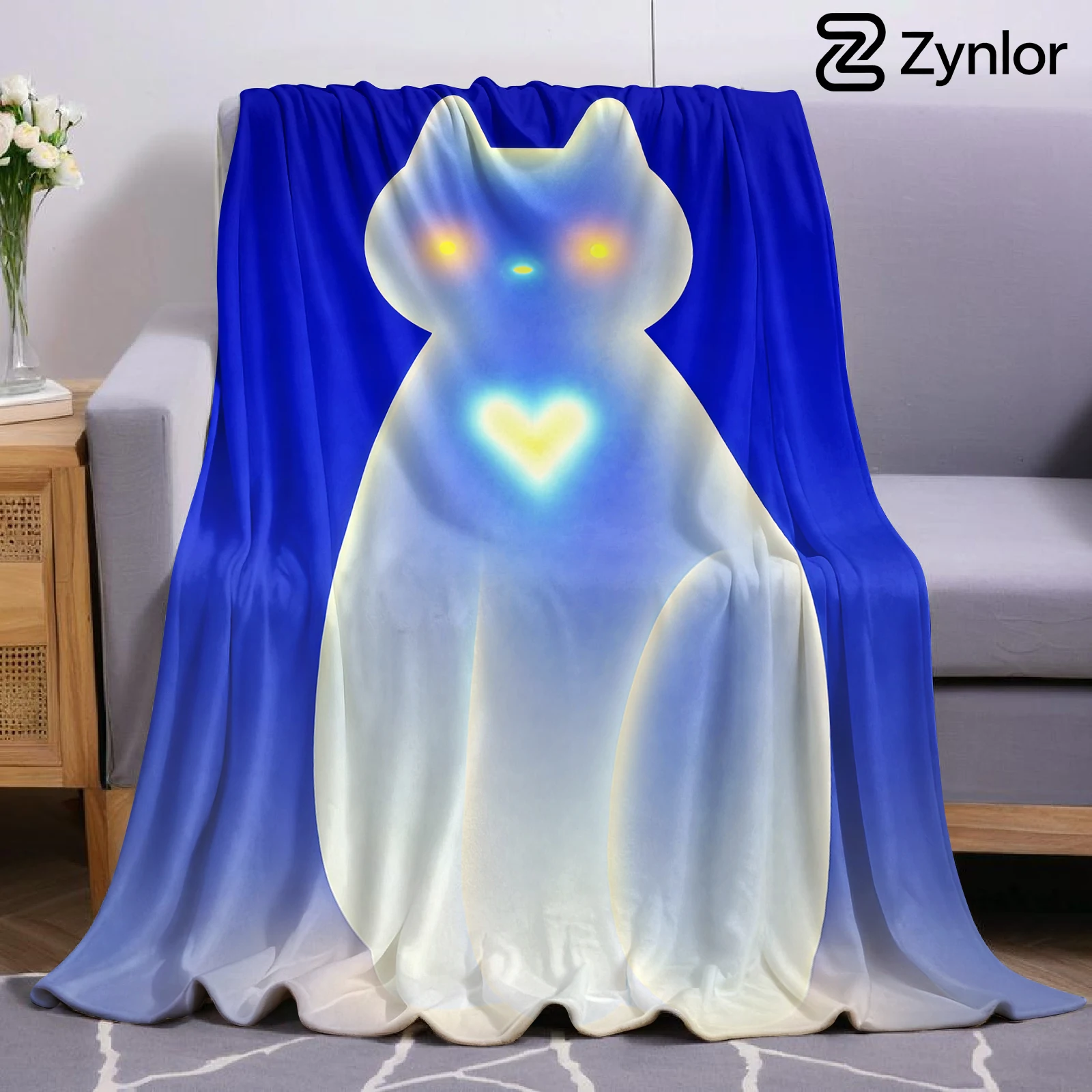 Glowing Cat Lightweight Microfiber Soft Christmas Fleece Blanket Warm Cozy Throw for Bed Sofa Office Travel All Season