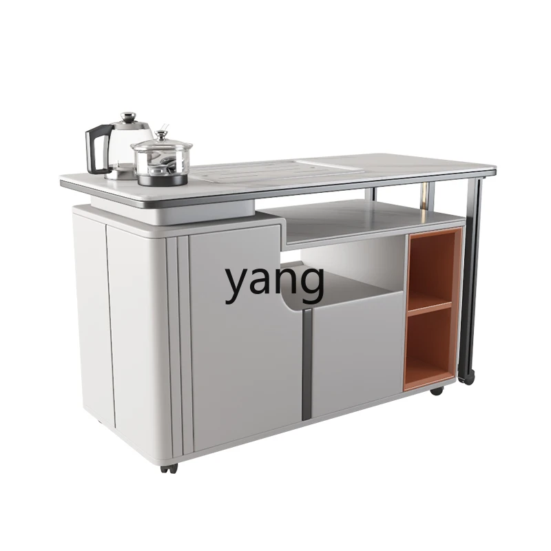 LMMMultifunctional Rotating Rock Plate Balcony Small Tea Table Modern Minimalist Living Room Kung Fu Mobile Tea Cart