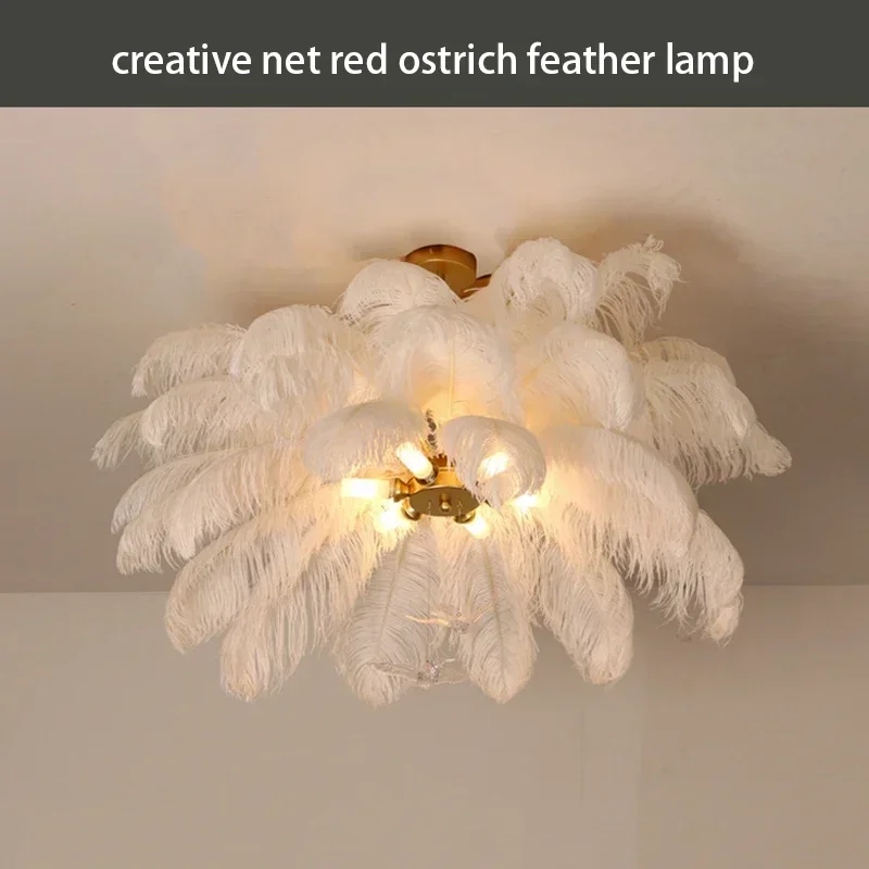 

Light Luxury Bedroom Lamp Ins Chandelier Nordic Modern Simple Living Room Creative Net Red Ostrich Feather Lamp