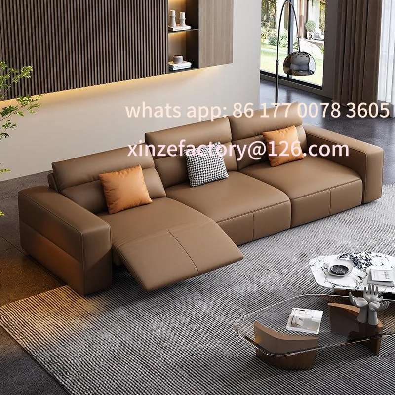 

Customizable Electric Function Leather Sofa Zero Against the Wall Space Capsule Modern Simple Straight Row Living Room