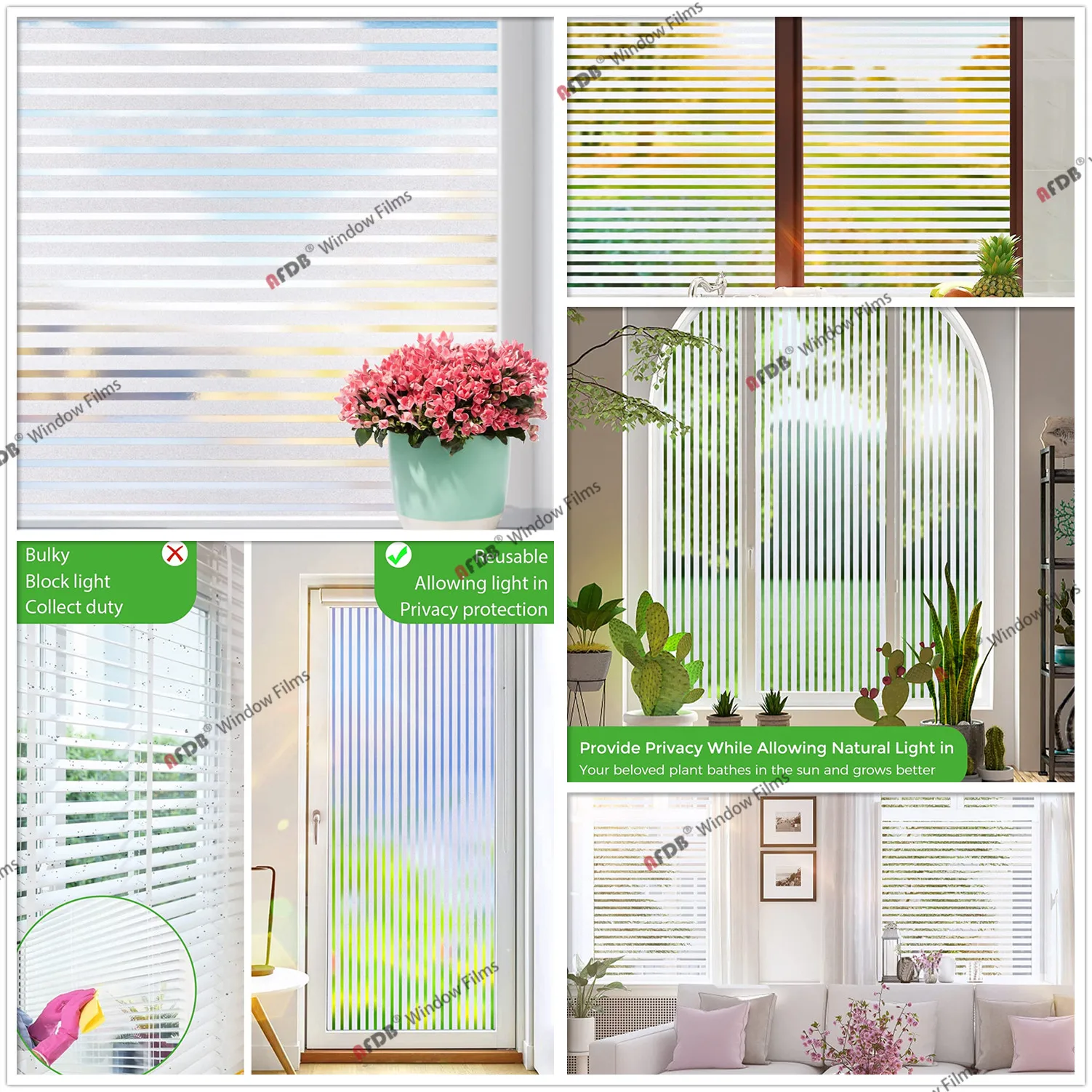 Frosted Privacy Striped Window Film Office Decorative Self Adhesive Glass Window Decals Width 65/75/85/90 by 200 cm