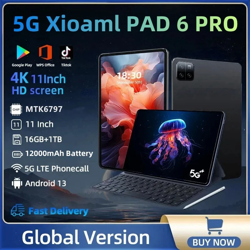 2024ใหม่ xioami Pad 6 Tablet Pro แอนดรอยด์13 16GB 1TB 10 Core 12000mAh WPS GPS บลูทูธ5G สองซิมแท็บเล็ต PC โทรศัพท์ผ่านเครือข่าย