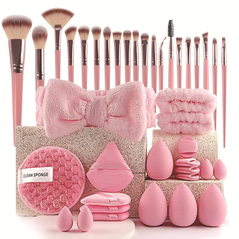 40 Pcs Beauty Makeup Tool Combo Set Face Wash Makeup Puff Full Set Clean Brush Set Professional Triangle Powder Puff Wash Tool
