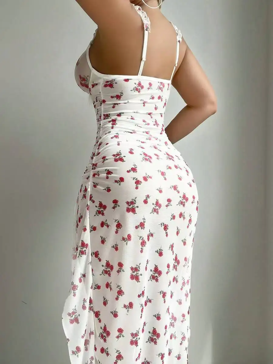 Neues 2025, sexy Damen-Dessous-Set, rückenfrei, geteiltes bedrucktes Nachthemd für Erwachsene, Größen S bis XXL