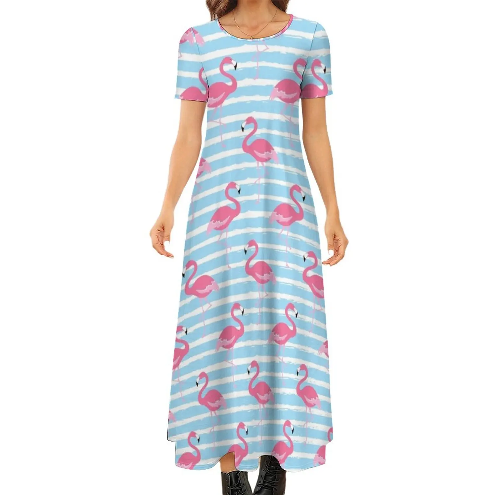 

Pink Flamingo Round Neck Short Sleeve Dress Long veiled dresses clothing women summer 2024 dress for women 2024