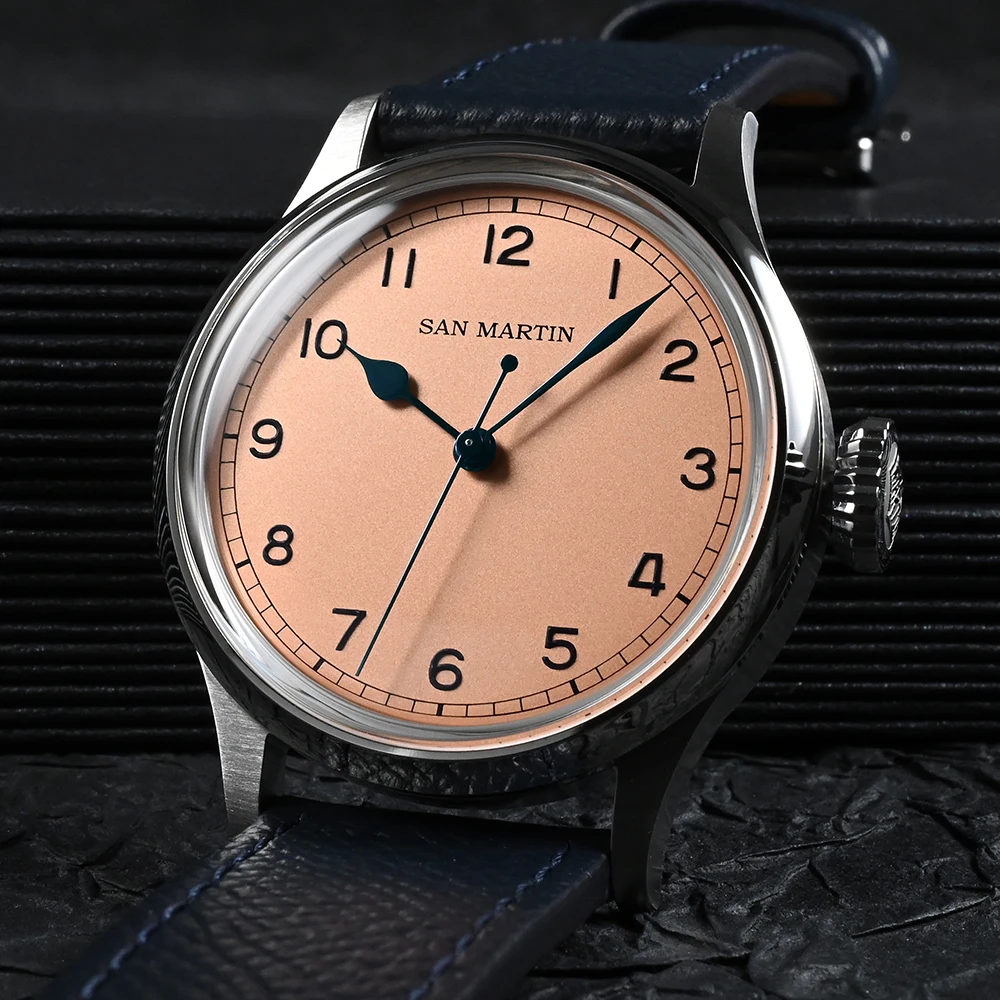 San Martin 38.5mm Pilot Watches for Men Roasted Blue Hands Simple Timepiece NH35 Automatic Mechanical Wrist Watch 10Bar SN0105G