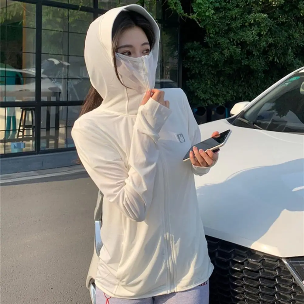 Summer Sunscreen Coat Breathable Elastic Cuff Face Protection Ice Silk Anti-UV Jacket Female Hooded Jacket Thin Beach Sweatshirt