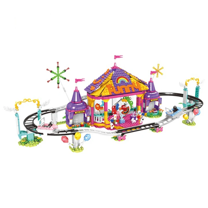 812Pcs Clown-themed Roller Coaster Park Building Blocks City Amusement playground brick Set Friend Toys for Adult Children Gift