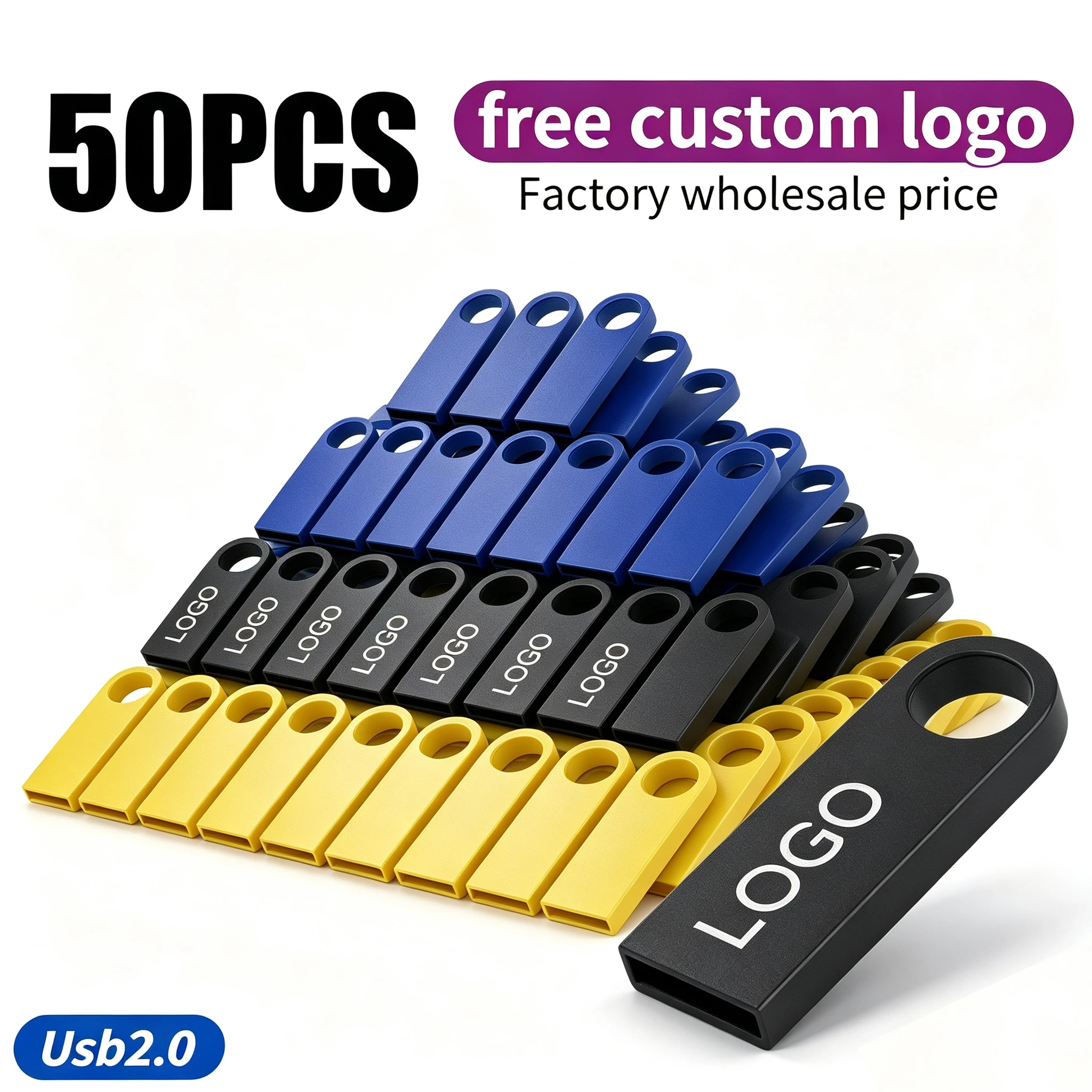 50PCS/LOT Free Custom LOGO USB Flash Drive 4GB 8GB 2.0 High Speed Pen Drive 16GB 32GB 64GB Pendrive Metal Usb Memory Sticks Gift