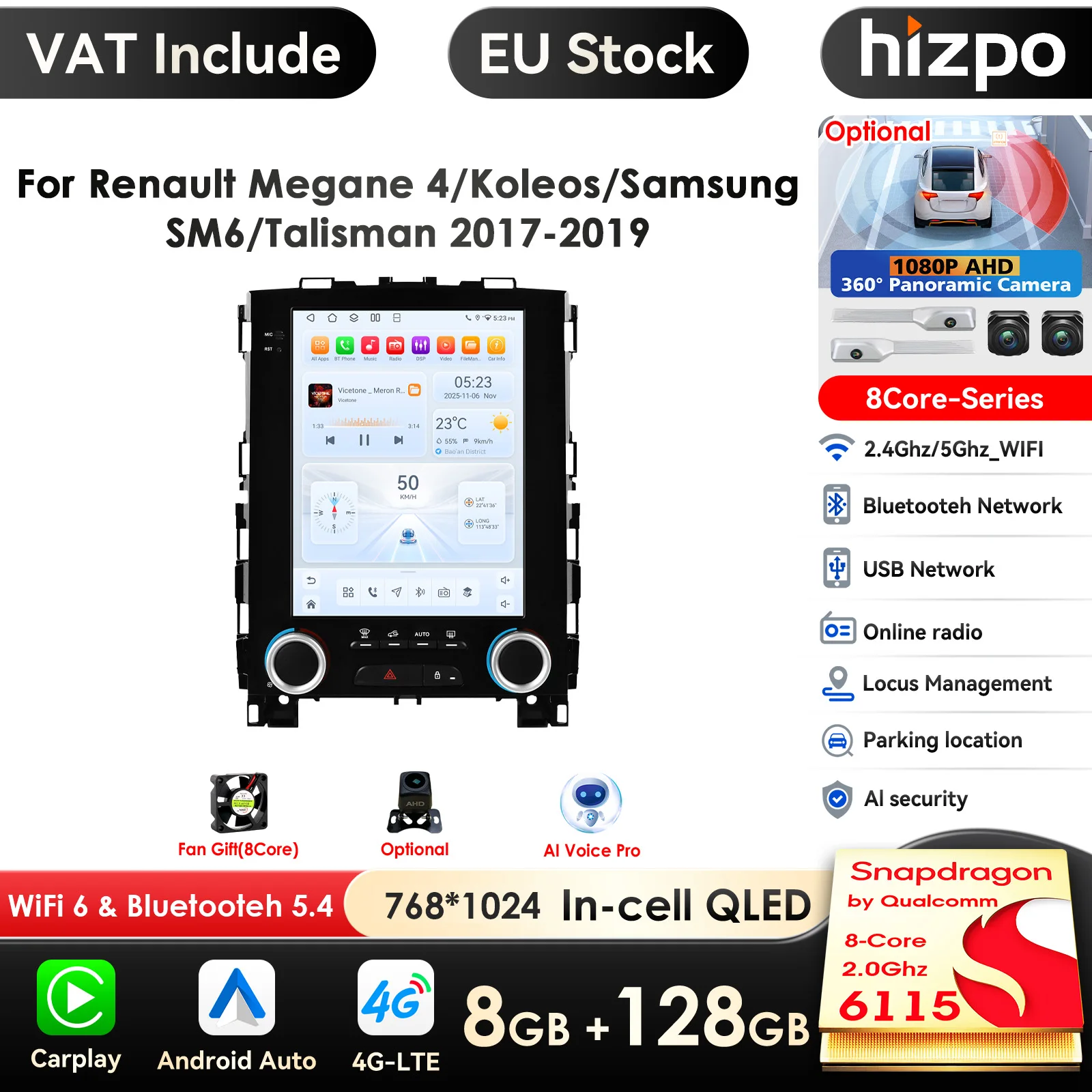 9,7'' 6115 8-Kern 360 °   Kamera-Autoradio für Renault Koleos Megane 4 Samsung SM6 Talisman 2017-2019 4G WIFI GPS Wireless CarPlay