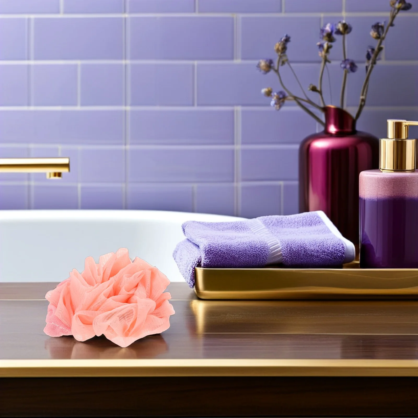 

2pcs Bath Loofah Shower Pouf Hanging Design Soft Exfoliating Body Scrubber Quick Drying Mesh Sponge For Bathroom Essentials