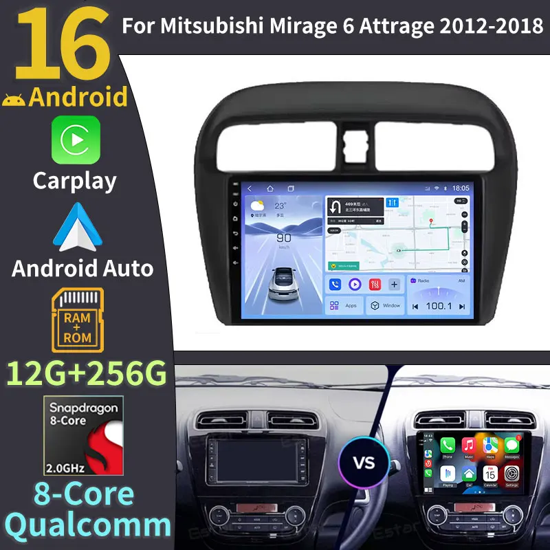 Wireless Carplay Android Auto For Mitsubishi Mirage 6 Attrage 2012 2013 2014 - 2018 Android 16 Car Radio DSP Multimedia Player