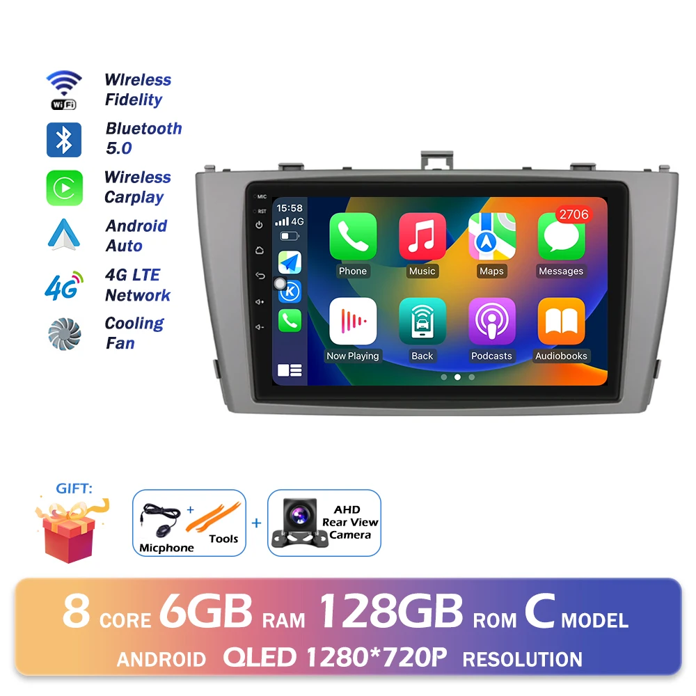Android 16 QLED 2000*1200 P Voor Toyota Avensis T27 2008-2015 GPS Navigatie Multimedia Speler Auto draadloze CarPlay WIFI 4G