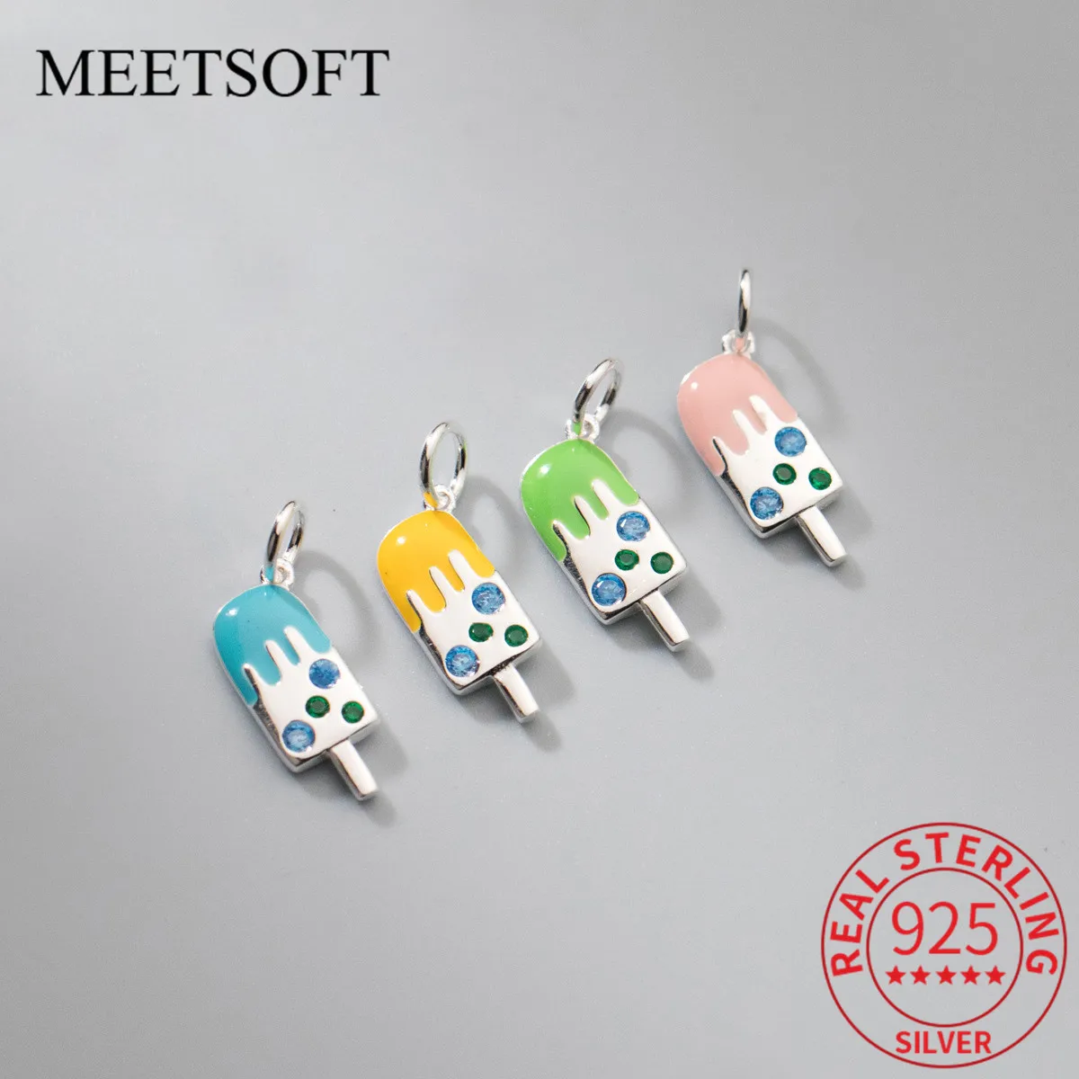 MEETSOFT S925 Bạc Nhiều Màu Men Kem Mặt Dây Chuyền Quyến Rũ Của Tự Làm Vòng Tay Handmade Vòng Cổ Phụ Kiện Bán Buôn